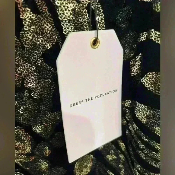 Dress the Population Zahra Sequin Slit Midi Dress Black Gold S new formal - Picture 3 of 7